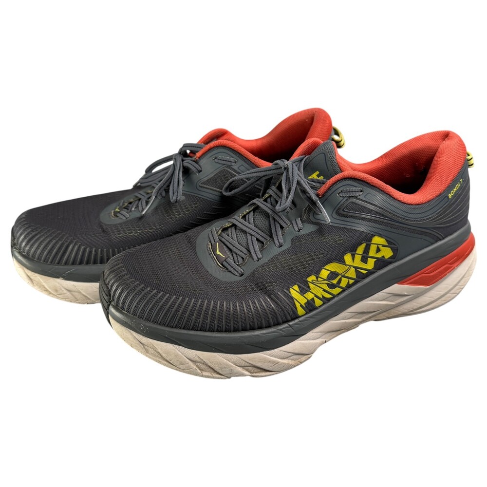 Hoka Bondi 7 Mens 11.5 - 2E Wide Running Walking Shoes Black Red w/ New Insole